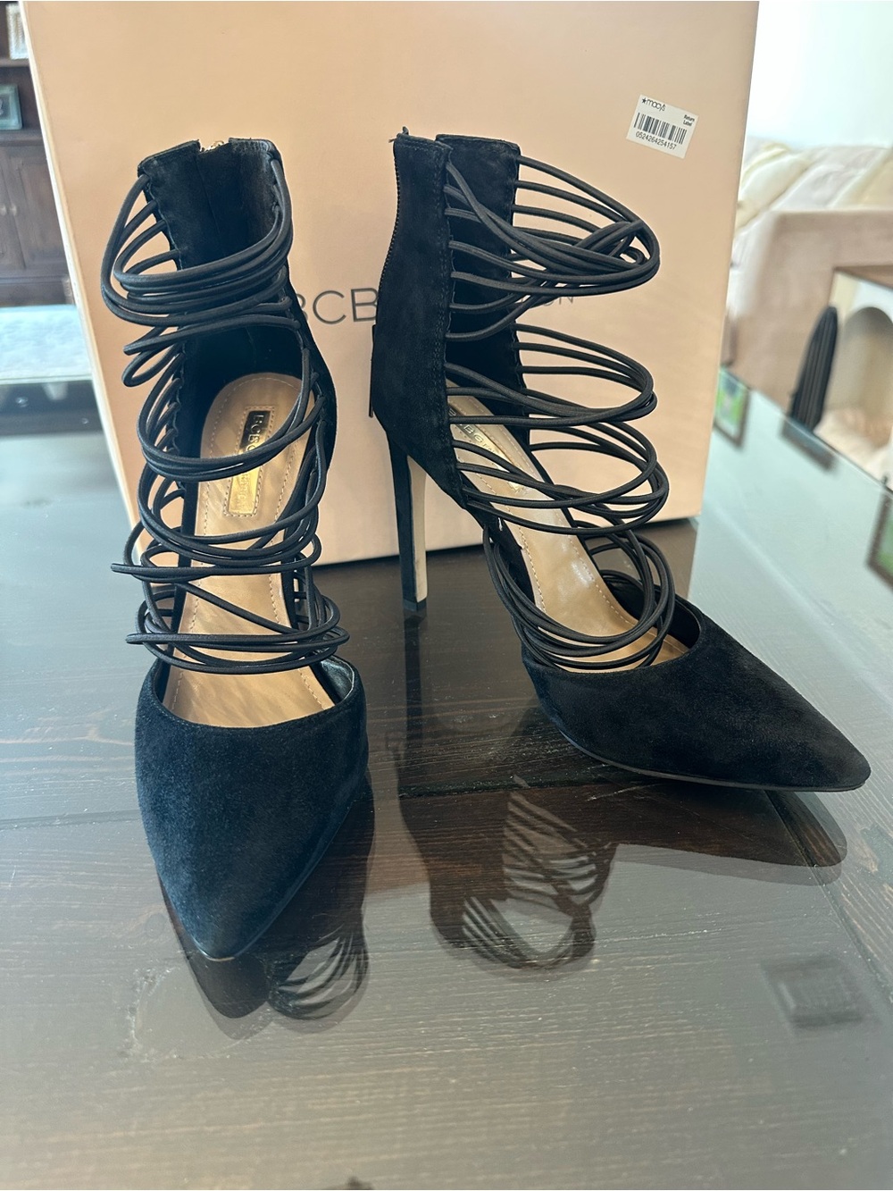 BCBG Women's Black Strappy Stiletto Heels